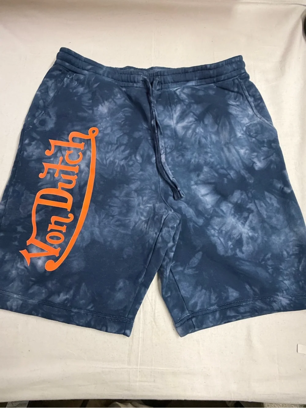 Von Dutch Men’s Tie-Dye Navy Shorts with Orange Logo